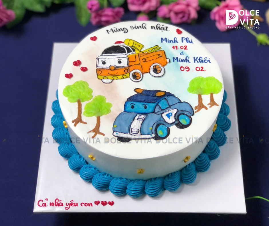 969 (100) Bánh kem vẽ xe cứu hỏa và xe cảnh sát