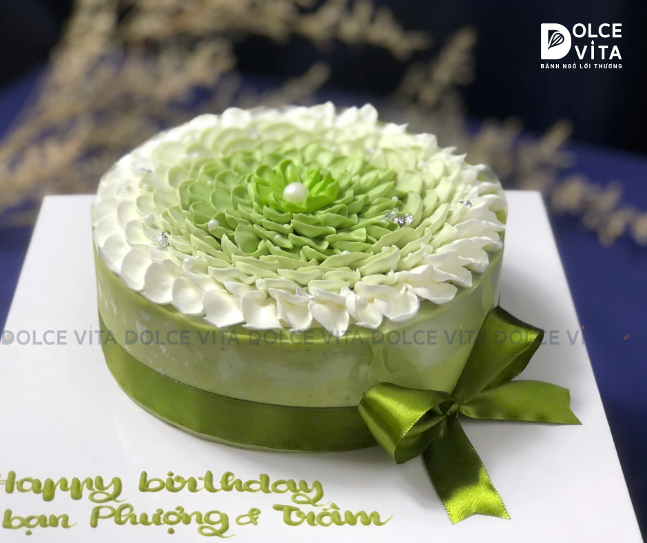 [1194] Bánh trà xanh Matcha Yogurt trang trí cánh hoa  (20-40-60-80)
