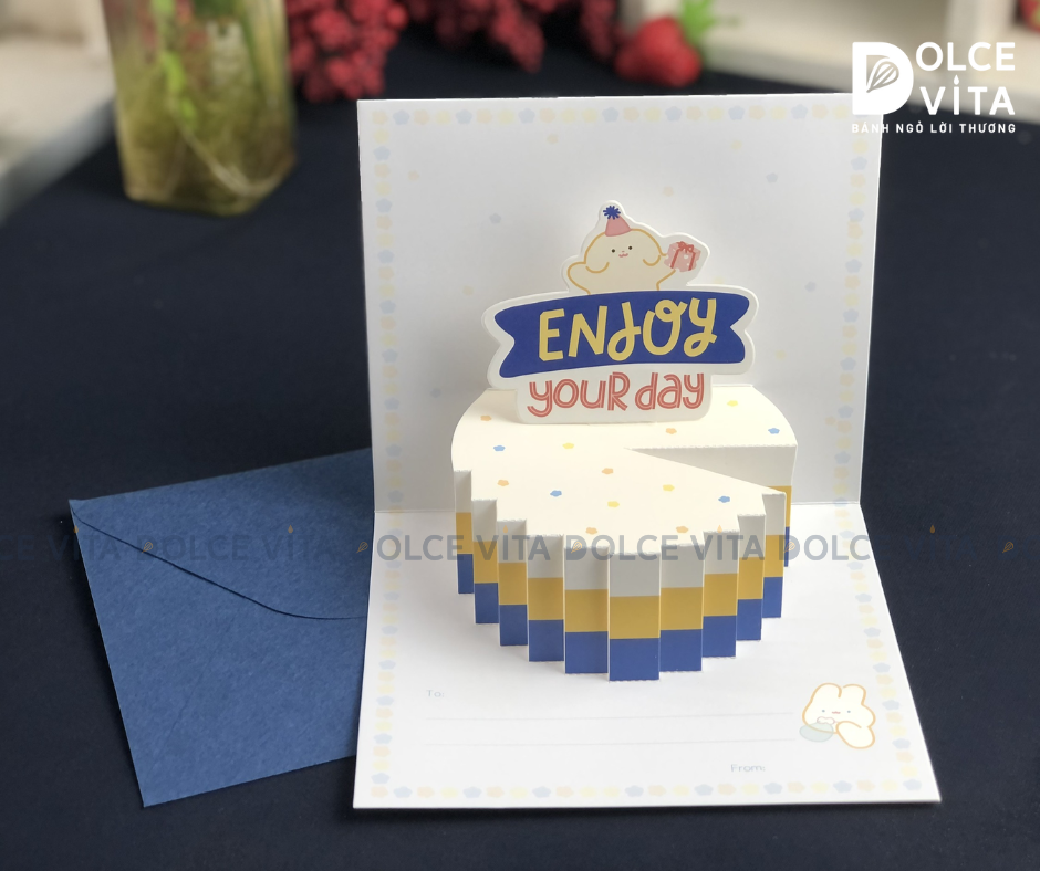 Thiệp sinh nhật hình bánh kem 3D (Xanh dương)