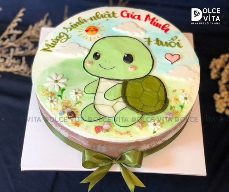 [1250] (70) Bánh vẽ chú rùa cho sinh nhật bé trai, bé gái