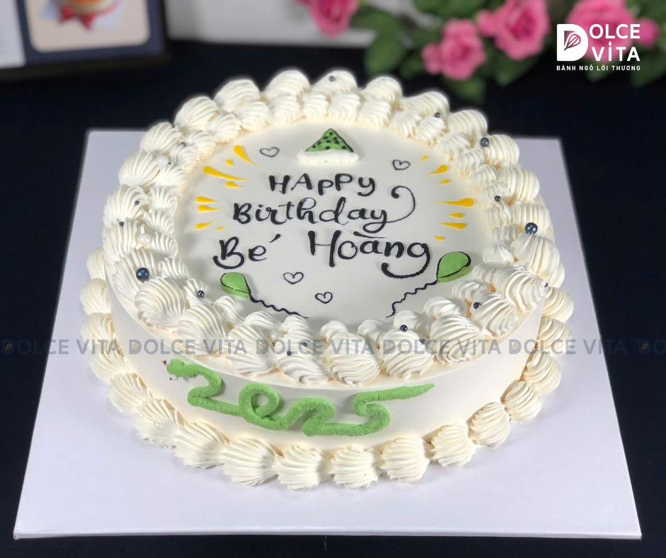 [1625] (50) Bánh kem vẽ hình rắn – thôi nôi - sinh nhật bé tuổi Tỵ
