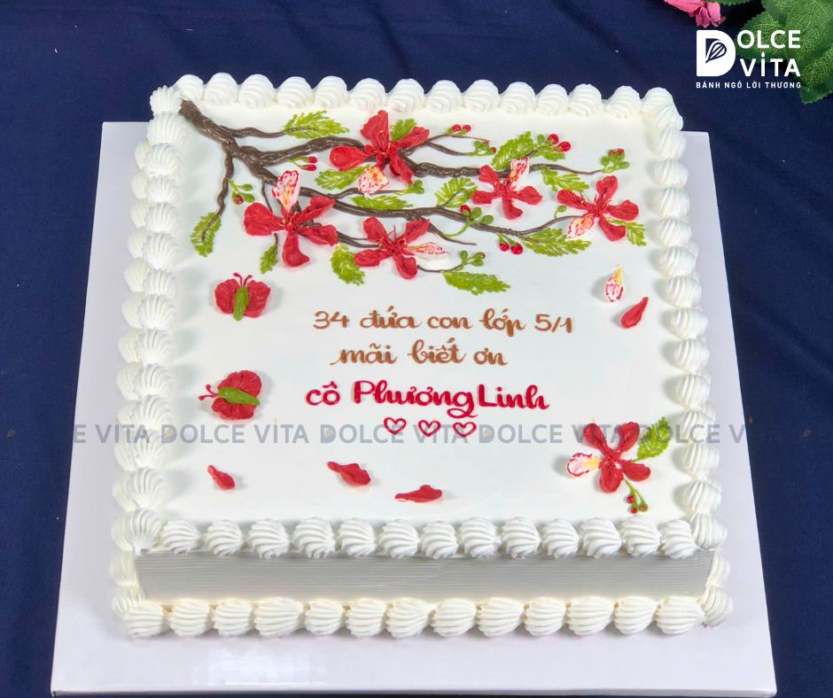 [1326] (80) Bánh kem vẽ hoa phượng phù hợp nhiều dịp khai giảng, bế giảng - tri ân thầy cô