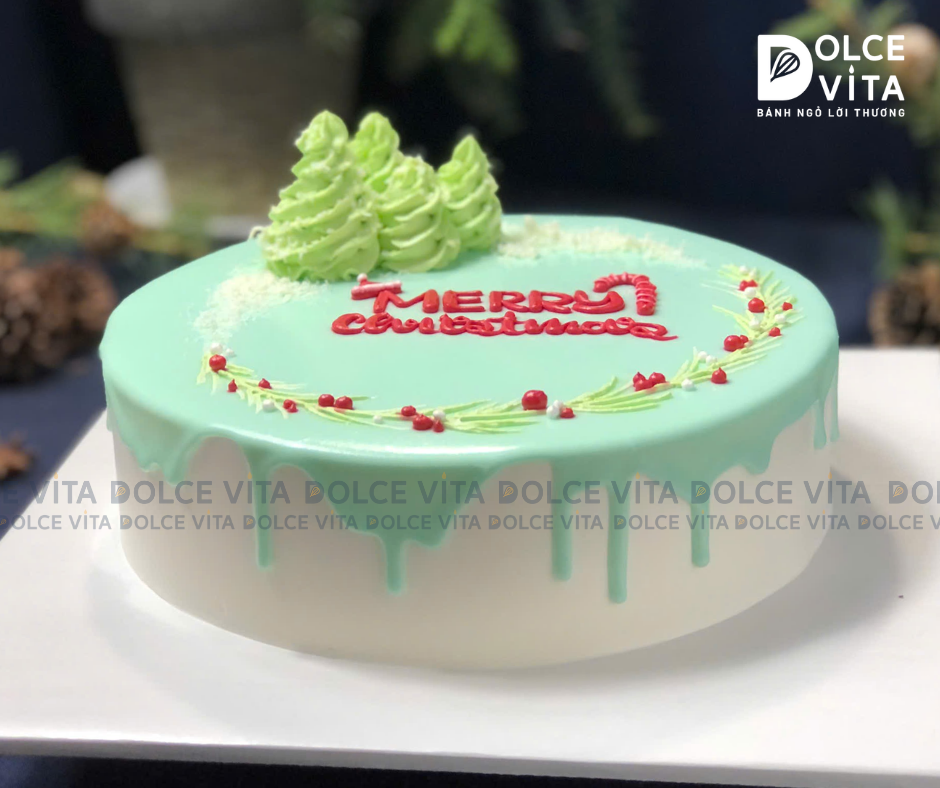 TD006 (30) Bánh giáng sinh/ Noel/ Christmas phủ ganache xanh mint