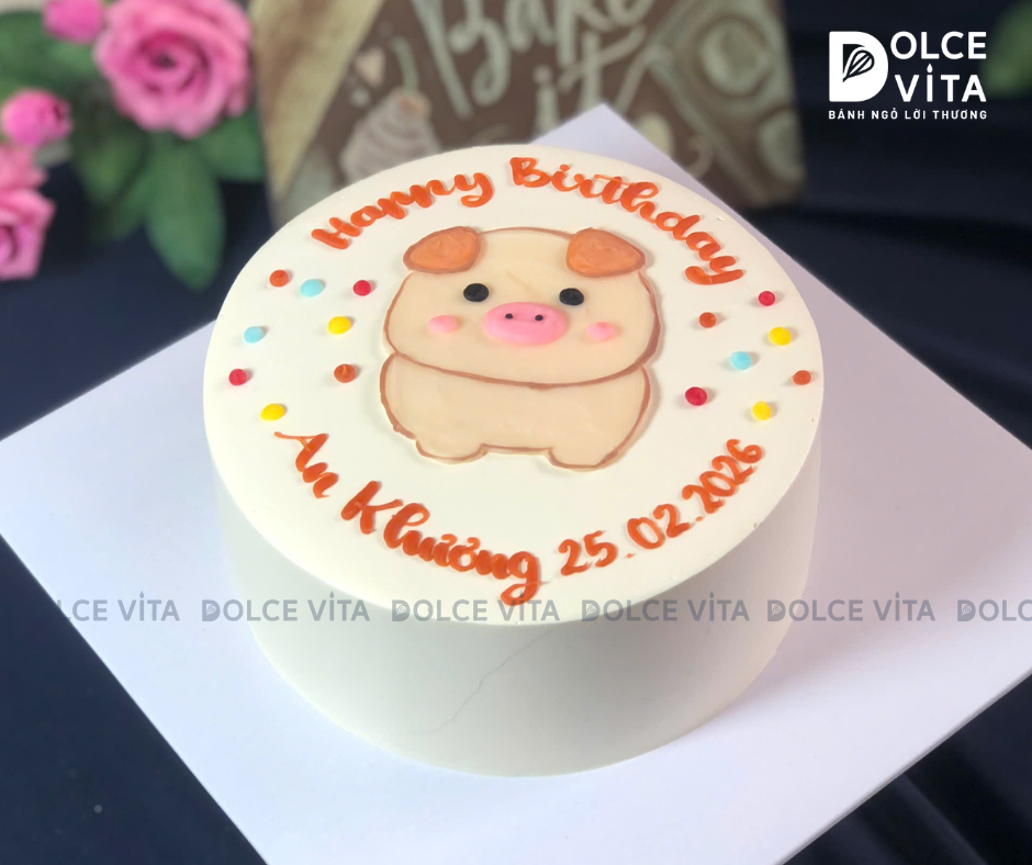 [1685] (40) Bánh kem vẽ chú Heo - ngộ nghĩnh và đáng yêu