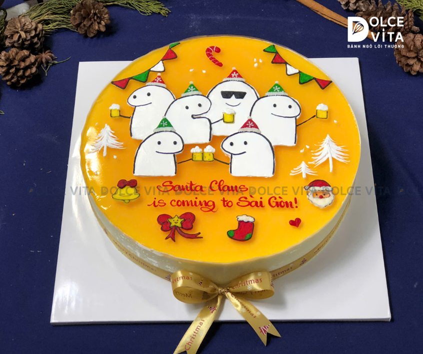 N006 (60) Passion Fruit Mousse (Christmas cake - Bánh giáng sinh/ Noel) vẽ hài hước