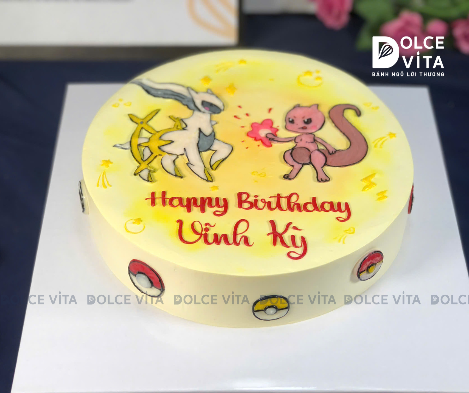 [1988] (100) Bánh kem vẽ Arceus và Mew - Món quà cho Fan Pokemon
