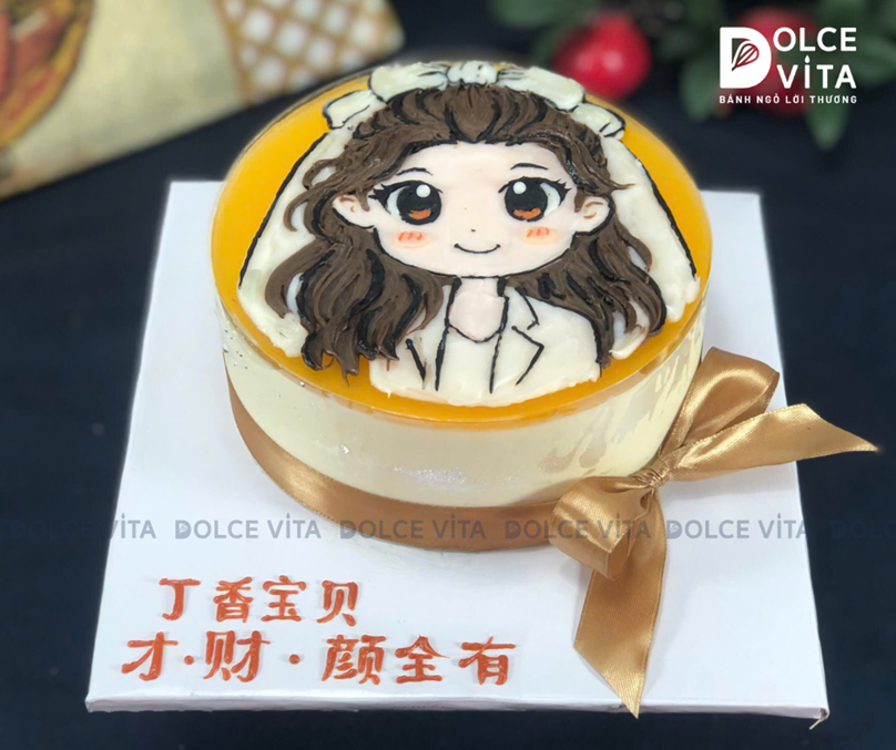[2887] (80) Bánh vẽ cô gái đáng yêu nhí nhảnh cho các dịp sinh nhật, chúc mừng