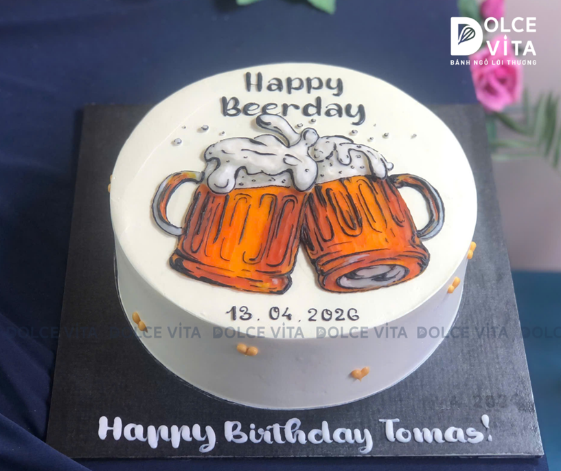 [2998] (40) Bánh kem vẽ hình ly bia cụng nhau cho họp mặt