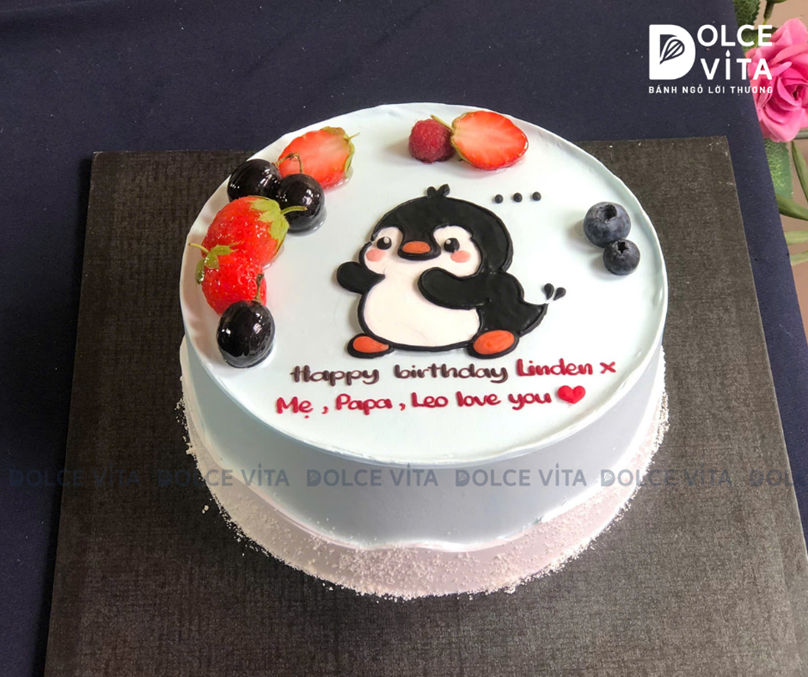 [2999] (75) Bánh kem vẽ Chim cánh cụt