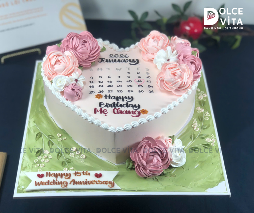 [2903] (M90) Bánh kem hình trái tim và hoa tặng người yêu thương