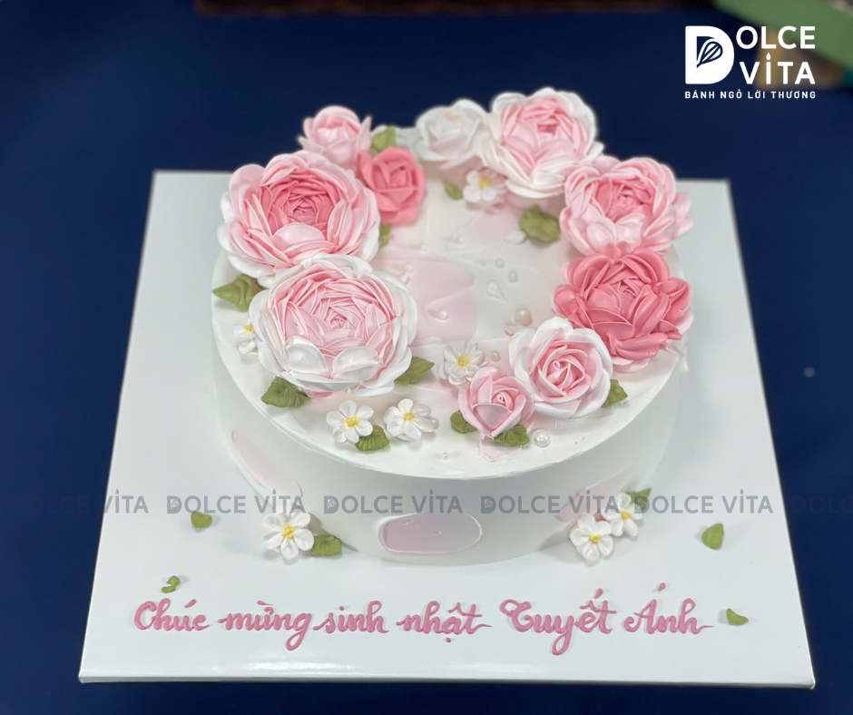 [3080] (780/95/120/150) Bánh kem hoa hồng tone hồng dành tặng phái nữ