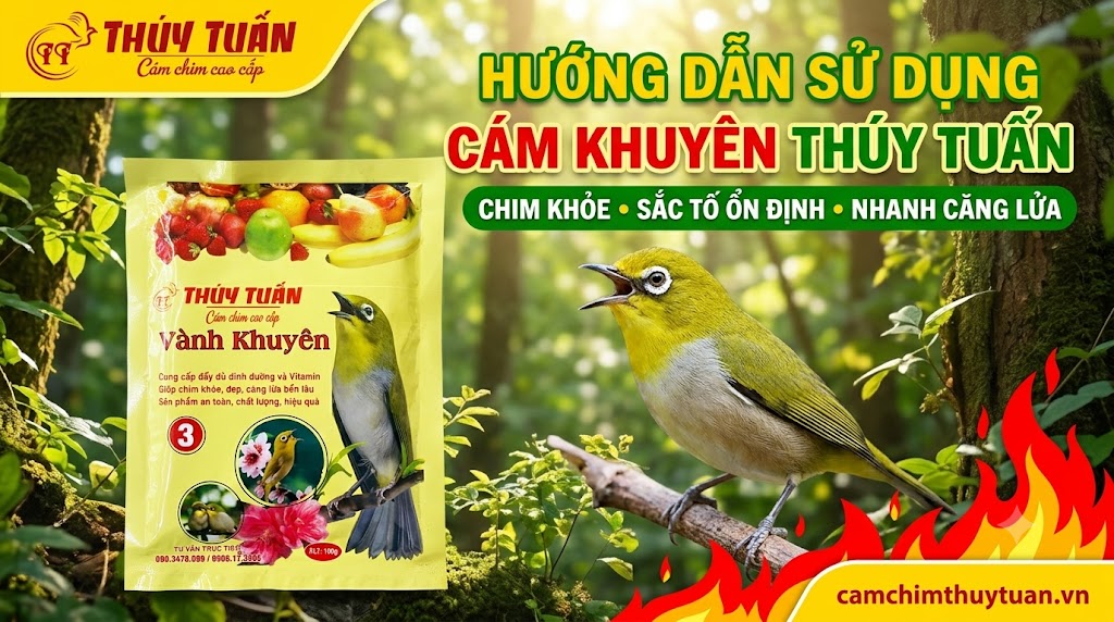 Hướng dẫn sử dụng cám khuyên Thúy Tuấn giúp chim khỏe, ổn định sắc tố lông và nhanh căng lửa