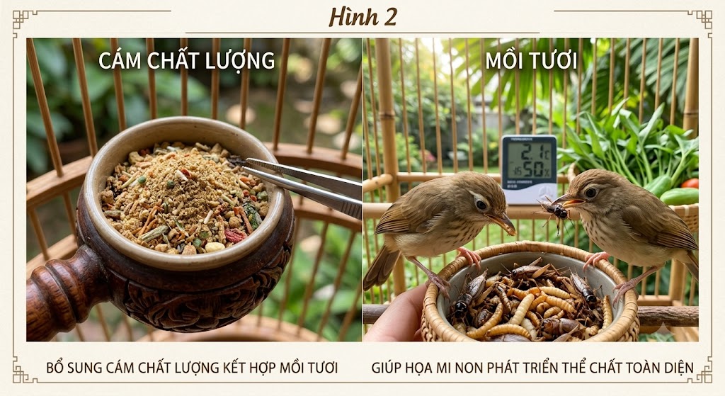 Chế độ ăn mồi tươi và cám dinh dưỡng cho họa mi