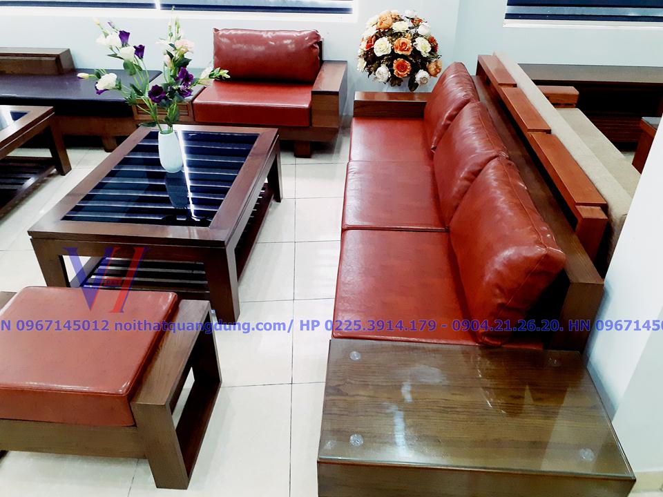 Bộ sofa 2 văng gỗ sồi da joyal cực đẹp hải phòng