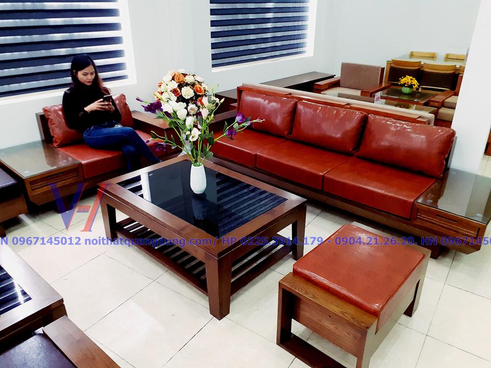 Bộ sofa 2 văng gỗ sồi da joyal cực đẹp hải phòng