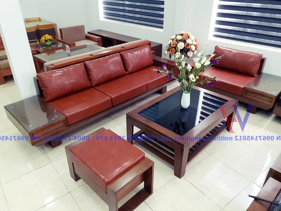 Bộ sofa 2 văng gỗ sồi da joyal cực đẹp hải phòng