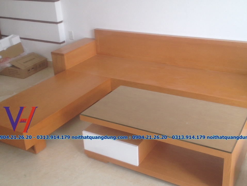 sofa gỗ + nỉ quang dũng