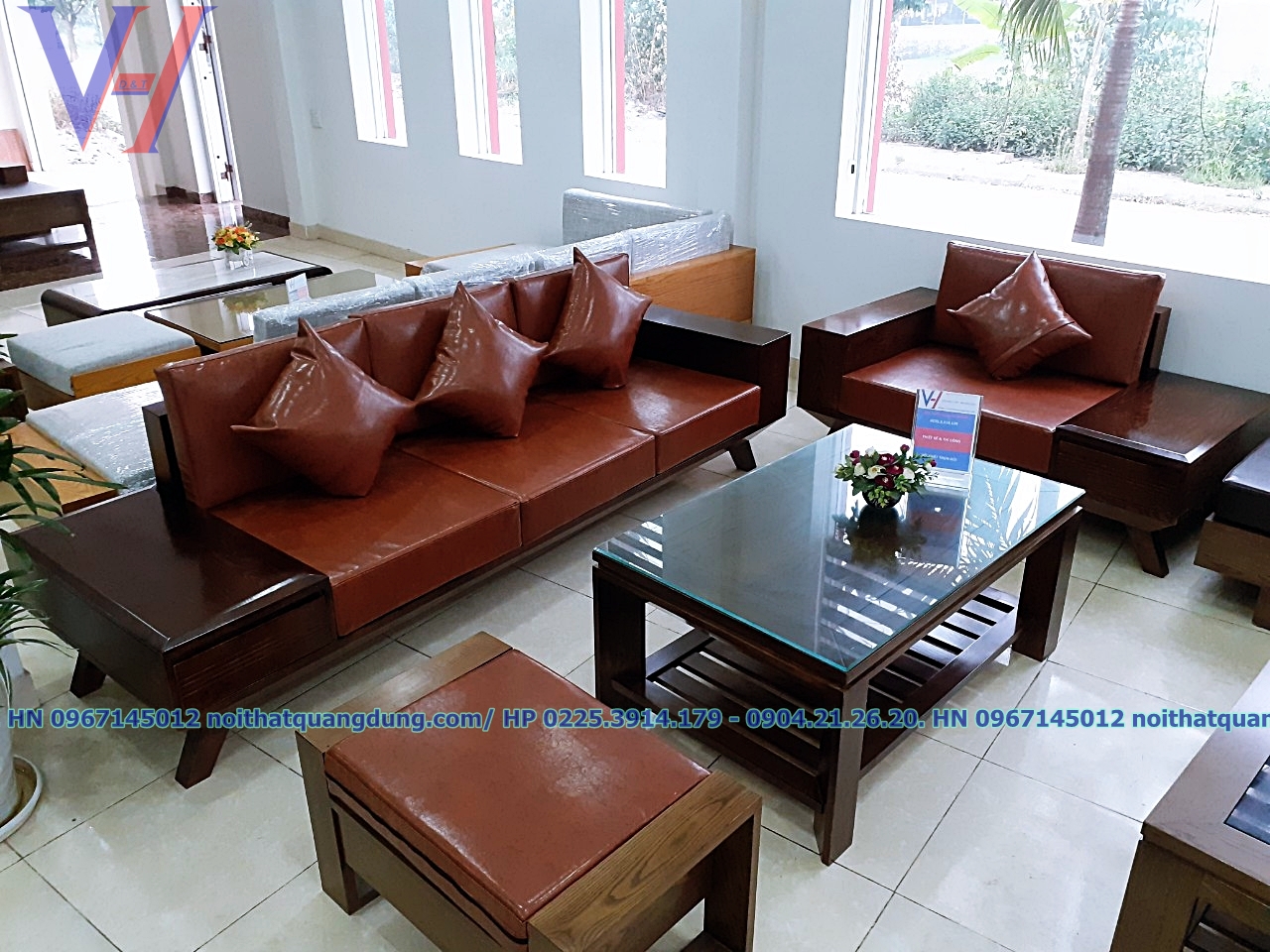 Sofa 2 văng gỗ da cực chất tại nội thất quang dũng hải phòng