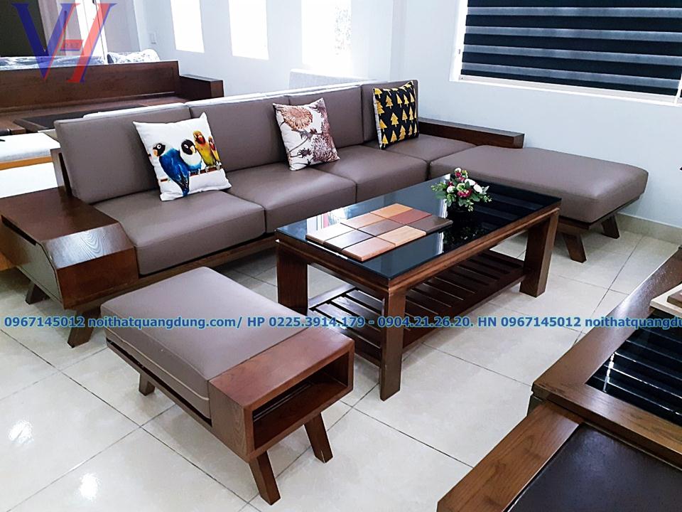 sofa gỗ ,da chữ L đệm phồng nội thất quang dũng hải phòng