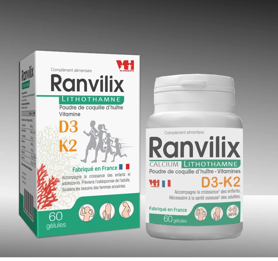 RANVILIX - Giúp xương chắc khỏe và tăng trưởng chiều cao của trẻ - Lọ 60 viên