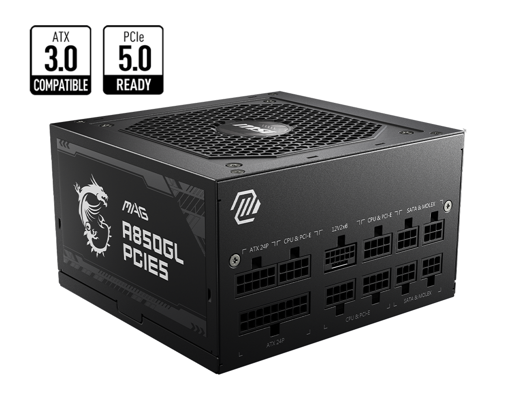 Nguồn máy tính MSI MAG A850GL PCIE5 - 80 Plus Gold - Full Modular (850W)