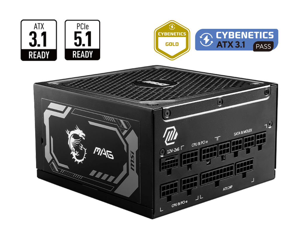 Nguồn máy tính MSI MAG A1250GL PCIE5 - 80 Plus Gold - Full Modular (1250W)