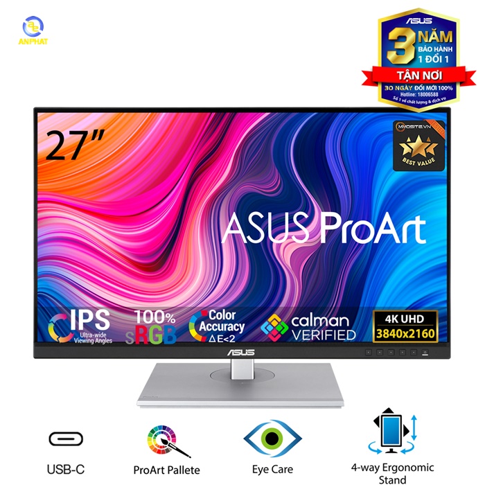 Màn Hình Chuyên Đồ Họa ASUS ProArt PA279CV (27 inch-4K-IPS-100% sRGB-100% Rec. 709-Color Accuracy ΔE < 2-Calman Verified)
