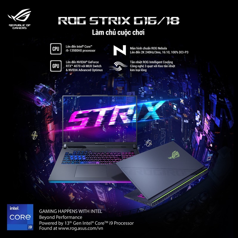 Laptop Asus ROG Strix G16 G614JU-N3135W (Intel®nbsp;Core™nbsp;i5-13450HX |RTXnbsp;4050nbsp;6GB | 8GB | 512GB |  16 inch FHD+ | Win 11 | Xám)