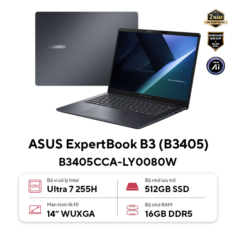 Laptop ASUS B3405CCA ULTRA 7- 255H/16GB/512GB SSD/UMA/14" WUXGA/AX+BT/FP/WIN 11 HOME/XÁM (GENTLE GREY)/2YW