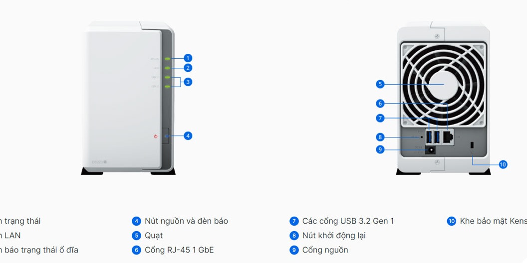 Thiết bị lưu trữ NAS Synology DS223J (1GB DDR4, 2 khay)