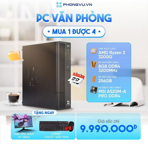 PC Progear Home Office SFF A30222 (AMD Ryzen 3 3200G/ 1 x 8GB/ 256GB SSD/ Free DOS)