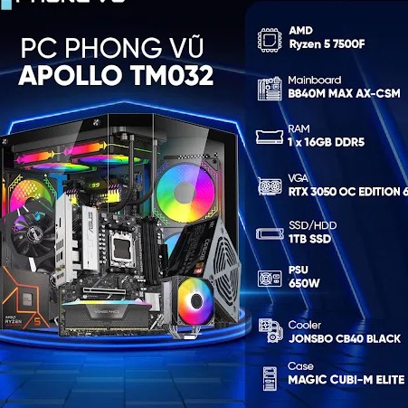 PC ProGear Gaming Apollo TM032 (AMD Ryzen 5 7500F/ GeForce RTX 3050/ 1 x 16GB/ 1TB SSD/ Free DOS)