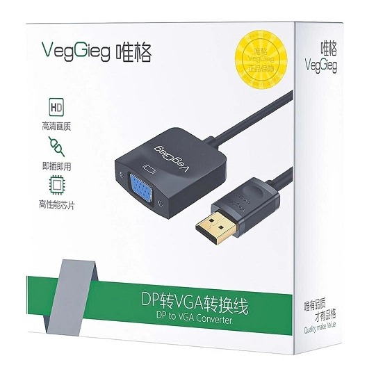 Cáp chuyển đổi DisplayPort sang VGA VegGieg V-Z615, hỗ trợ FullHD 1080P@60Hz