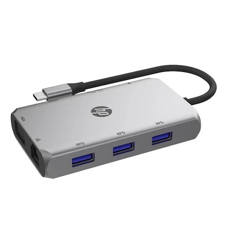 Bộ chia/ Hub HP 9 in 1 DHC-TC236 HDMI / VGA / Ethernet RJ45 / 3 x USB-A / Sạc nhanh USB-C / SD / microSD (8G9Q9AA)