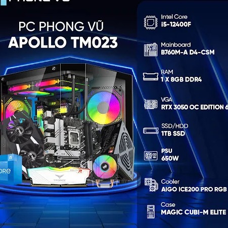 PC ProGear Gaming Apollo TM023 (Intel Core i5-12400F/ GeForce RTX 3050/ 1 x 8GB/ 1TB SSD/ Free DOS)