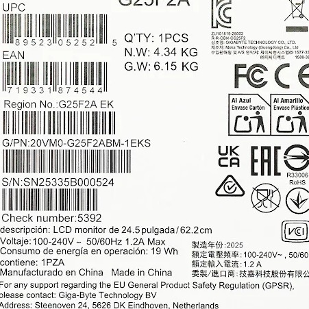 Màn hình Gigabyte G25F2A 24.5 inch (Full HD/ IPS/ 240Hz/ 1 ms)