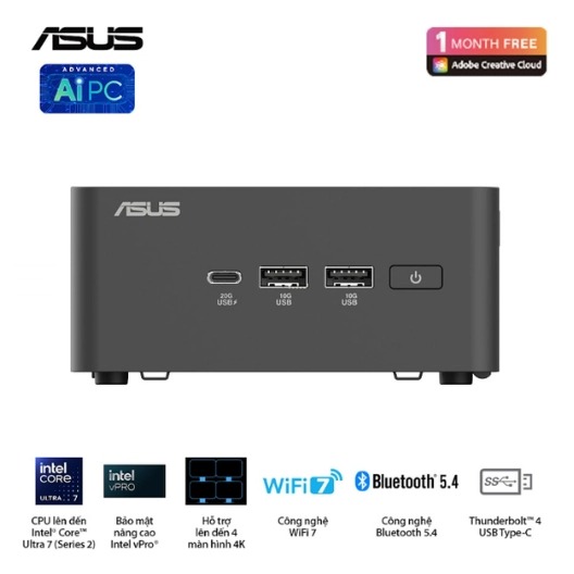 Máy bộ ASUS Mini PC NUC 15 Pro Tall RNUC15CRHU500000I-8G512 (Ultra 5 225H/ Ram 8GB/ SSD 512GB/ 3Y)