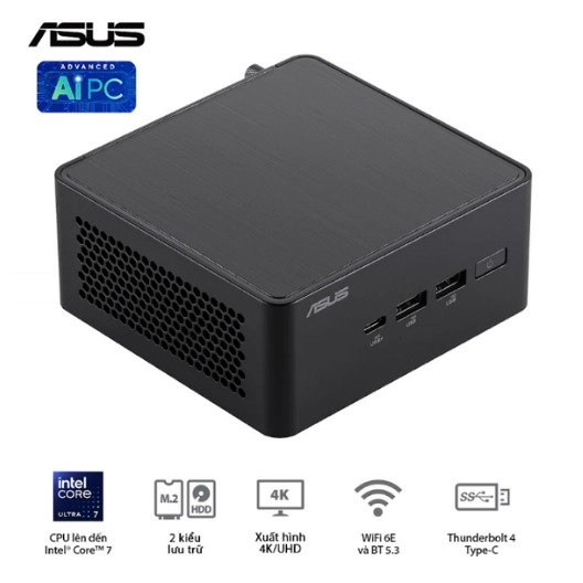 Máy bộ Asus Mini PC NUC 14 PRO Tall RNUC14RVHI300000I-8G512 (Core 3 100U/ Ram 8GB/ SSD 512GB/ 3Y)