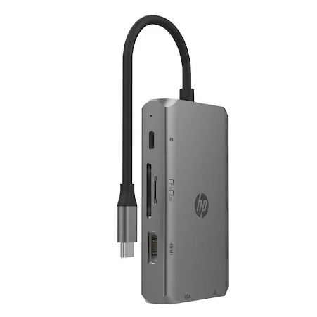Bộ chia/ Hub HP 9 in 1 DHC-TC236 HDMI / VGA / Ethernet RJ45 / 3 x USB-A / Sạc nhanh USB-C / SD / microSD (8G9Q9AA)