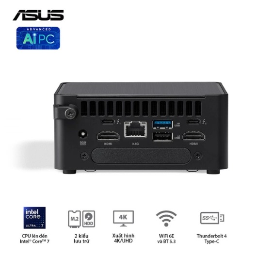Máy bộ Asus Mini PC NUC 14 PRO Tall RNUC14RVHI300000I-8G512 (Core 3 100U/ Ram 8GB/ SSD 512GB/ 3Y)