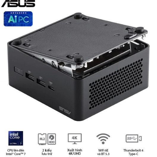 Máy bộ Asus Mini PC NUC 14 PRO Tall RNUC14RVHI300000I-8G512 (Core 3 100U/ Ram 8GB/ SSD 512GB/ 3Y)