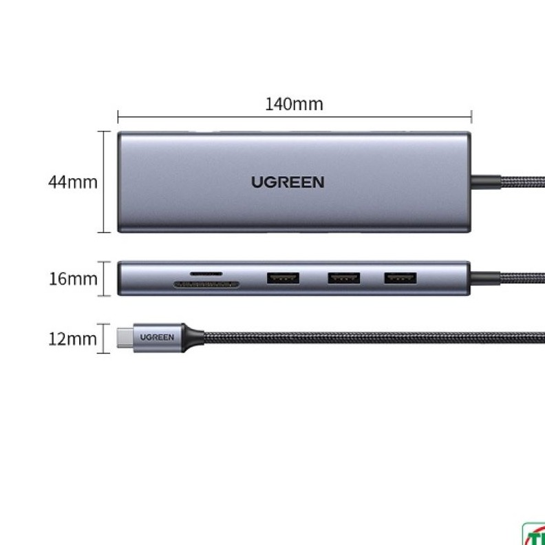 Bộ chuyển đổi USB Type-C sang LAN, HDMI, VGA, 3 x USB 3.0, Audio 3.5mm, SD/TF, sạc PD 100W Ugreen 15601