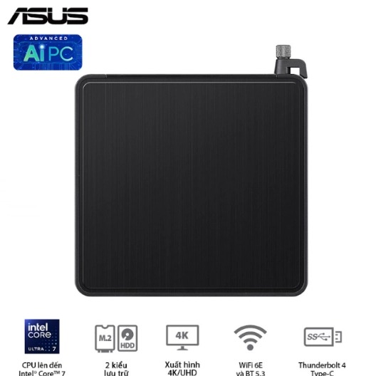 Máy bộ Asus Mini PC NUC 14 PRO Tall RNUC14RVHI300000I-8G512 (Core 3 100U/ Ram 8GB/ SSD 512GB/ 3Y)
