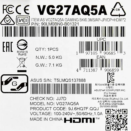 Màn hình Asus TUF Gaming VG27AQ5A 27 inch (2K/ Fast IPS/ 210Hz/ 1 ms)