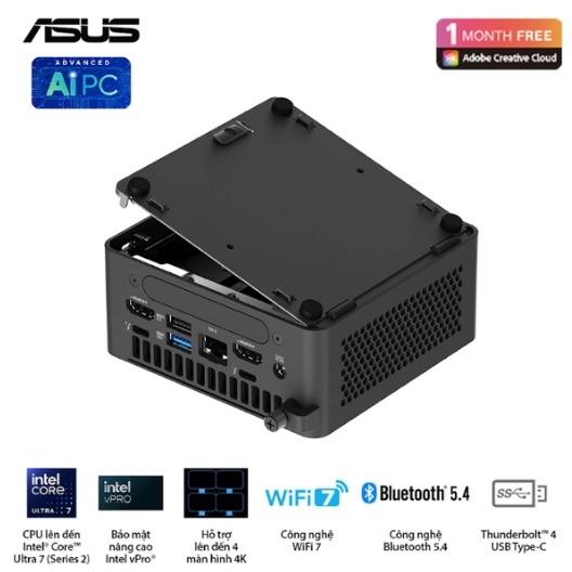 Máy bộ ASUS Mini PC NUC 15 Pro Tall RNUC15CRHU500000I-8G512 (Ultra 5 225H/ Ram 8GB/ SSD 512GB/ 3Y)