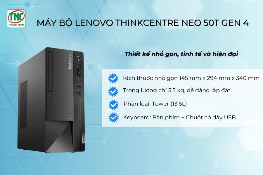Máy bộ Lenovo ThinkCentre Neo 50t Gen 4 12JB001JVA (i7 13700/ Ram 8GB/ SSD 512GB/ 1Y)