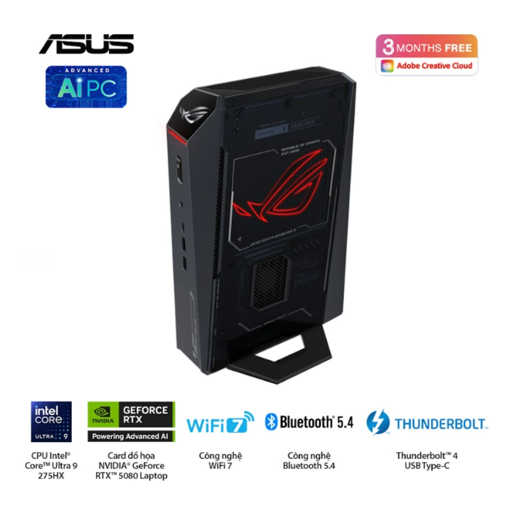Máy bộ Asus Mini PC ROG NUC RNUC15JNK9X38AA3 (Ultra 9 275HX/ Ram 32GB/ SSD 2TB/ RTX 5070 Ti/ Windows 11 Home/ 3Y)