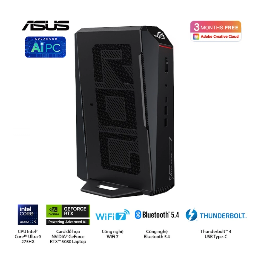 Máy bộ Asus Mini PC ROG NUC RNUC15JNK9X38AA3 (Ultra 9 275HX/ Ram 32GB/ SSD 2TB/ RTX 5070 Ti/ Windows 11 Home/ 3Y)