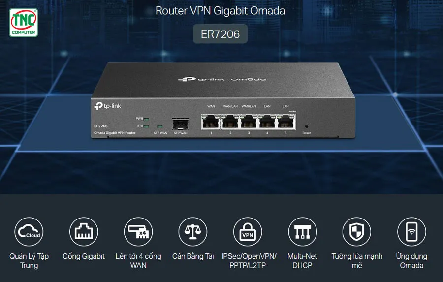Router cân Bằng Tải TP-Link Omada TL-ER7206 (10/100/1000 Mbps/ 6 port LAN/WAN/ SFP)