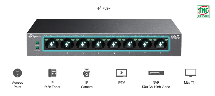Switch PoE+ TP-Link LS108GP (8 port/ 10/100/1000 Mbps)